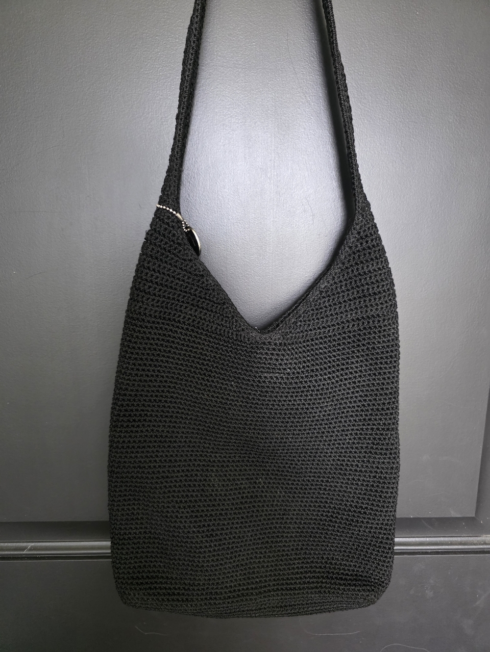 The Sak Black Crochet Knit Shoulder Bag Hobo Boho Slouchy Handbag Casual Tote - Picture 2 of 8